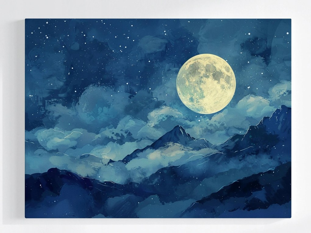Poszter Hold A Hegyek Felett Éjszakai Tájkép Csillagok 100x75