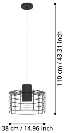 Eglo 43627 - Csillár zsinóron MILLIGAN 1xE27/40W/230V átm. 38 cm fekete