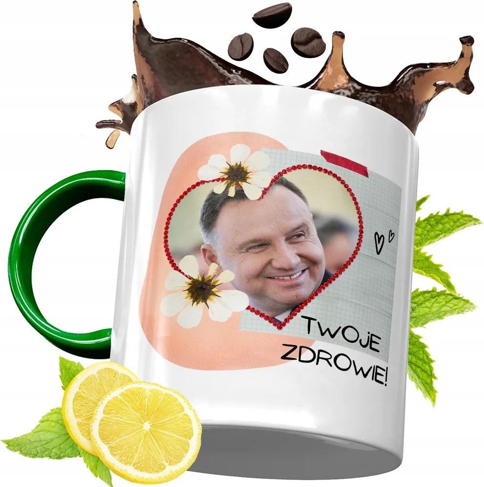 Zöld Bögre Andrzej Duda Elnök Ajándék Nyomtatott Fotóval