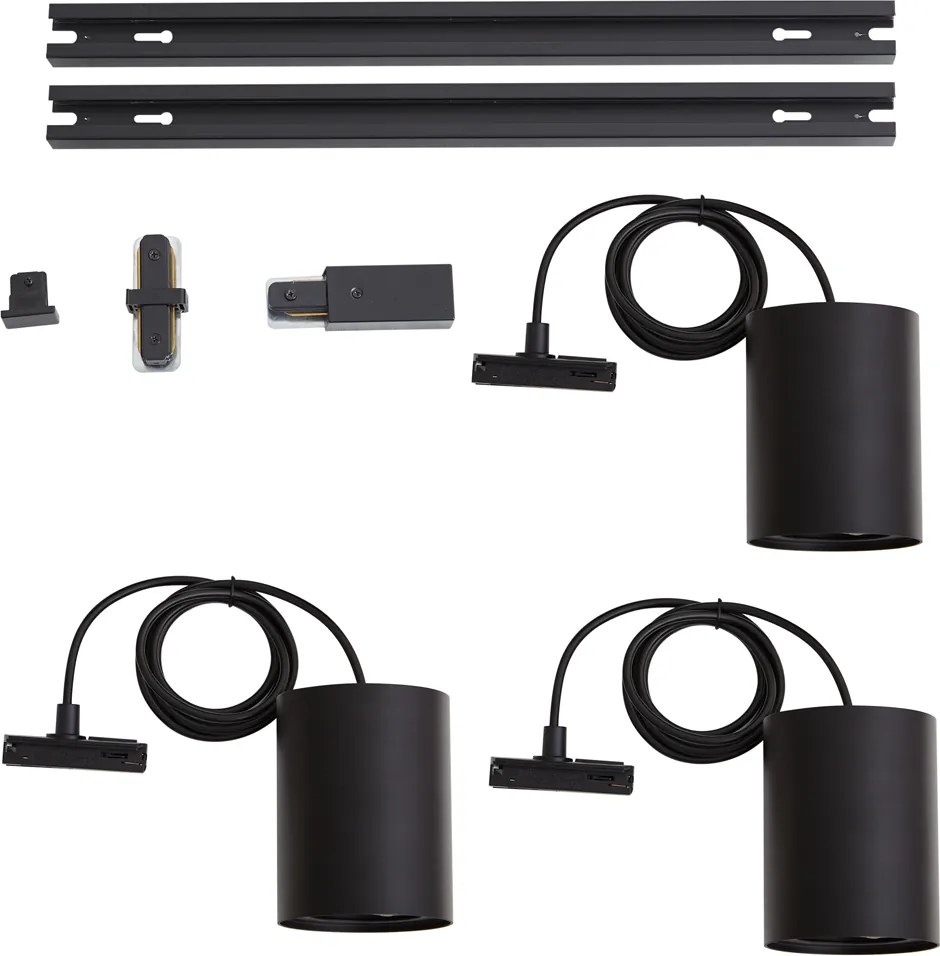 Modern sínrendszer 3 függőlámpával fekete 1 fázisú - Iconic Holt