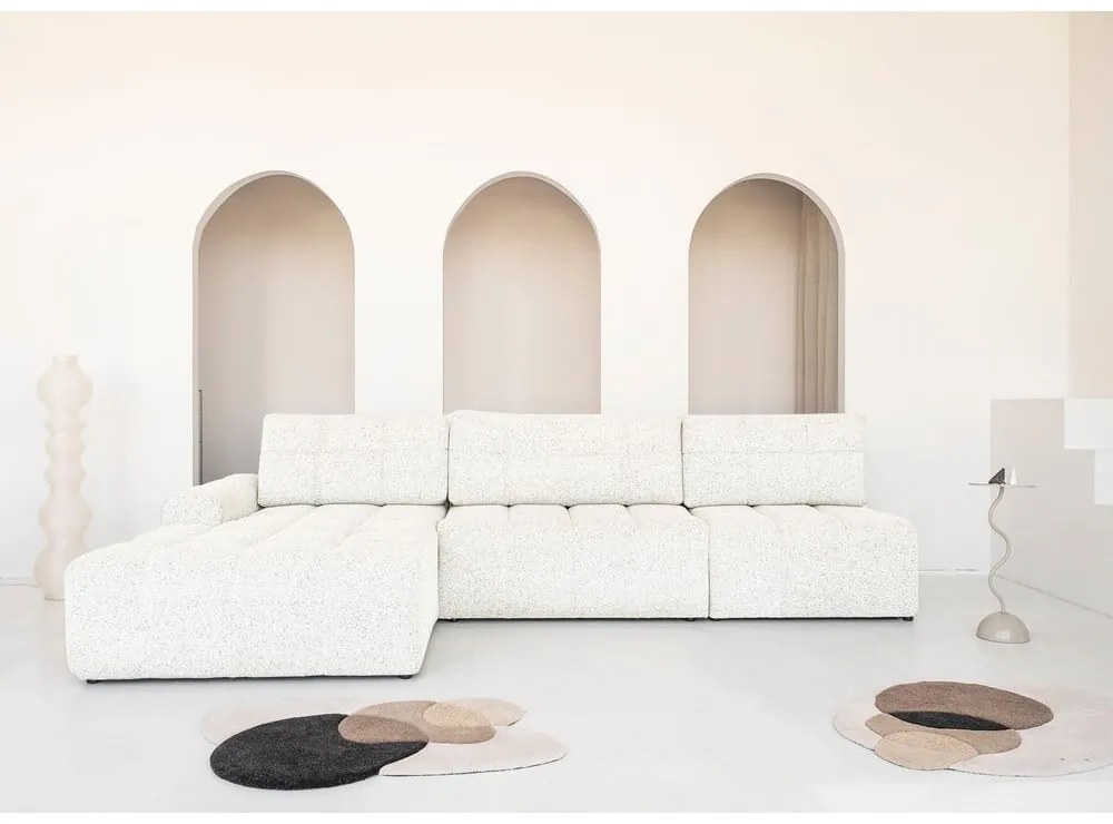 Krémszínű kinyitható tárolóhelyes moduláris sarokkanapé (bal oldali) Lulu – Miuform