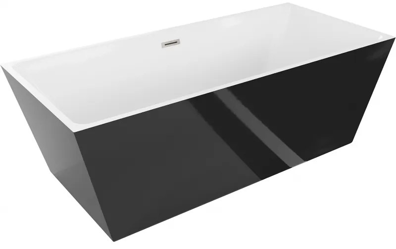 Mexen Lita, szabadon álló kád 170 x 75 cm, fehér-fekete, szálcsiszolt acél túlfolyó, 52121707575-97