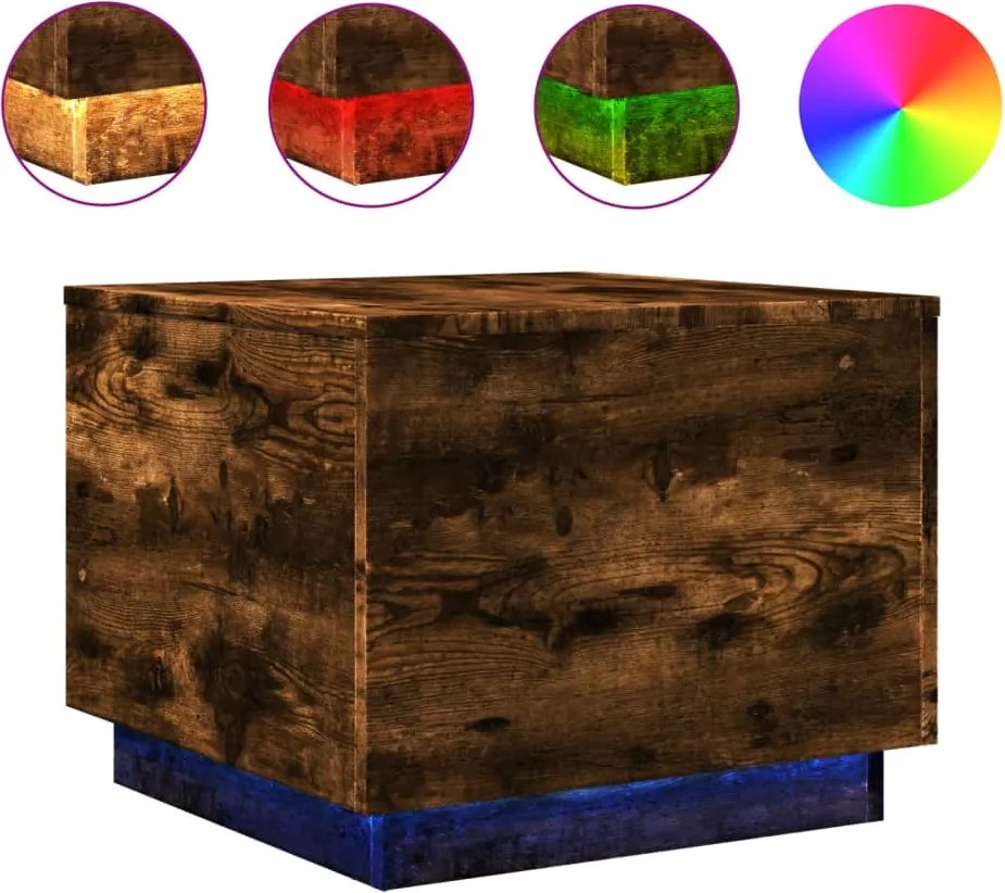 vidaXL füstös tölgy színű dohányzóasztal LED-lámpákkal 50 x 50 x 40 cm