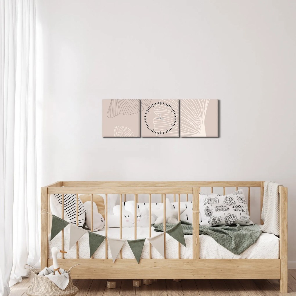 Kép - Bézs színű levelek N⁰6 (órával) (90x30 cm)