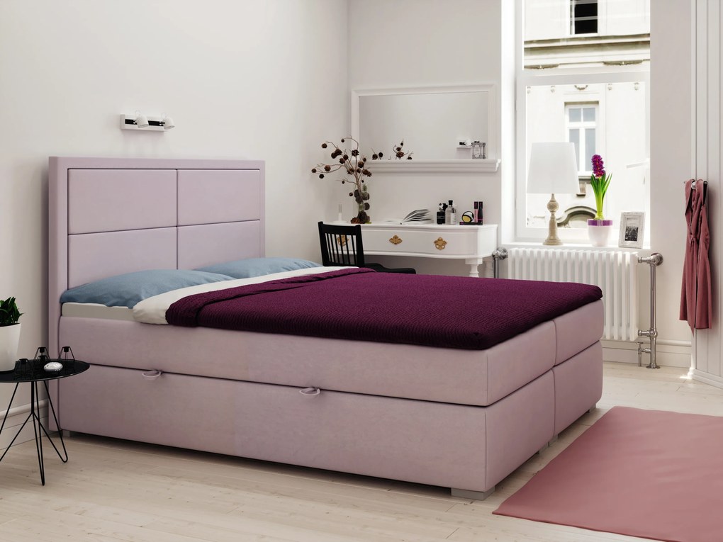 Franciaágy Boxspring 180 cm Menorra (rózsaszín) (tárolóhellyel). Akció -17%. 1020313
