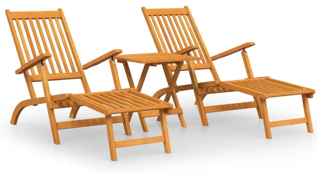 Tömör akácfa kültéri nyugágyak lábtartókkal és asztallal