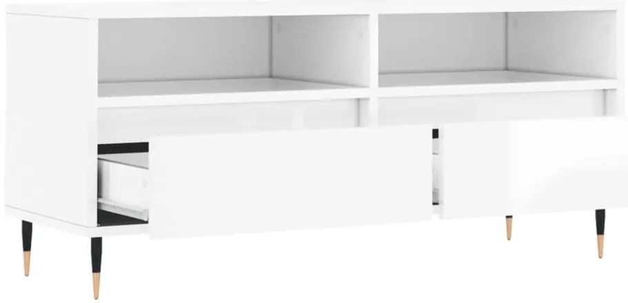 magasfényű fehér szerelt fa TV-szekrény 100 x 34,5 x 44,5 cm