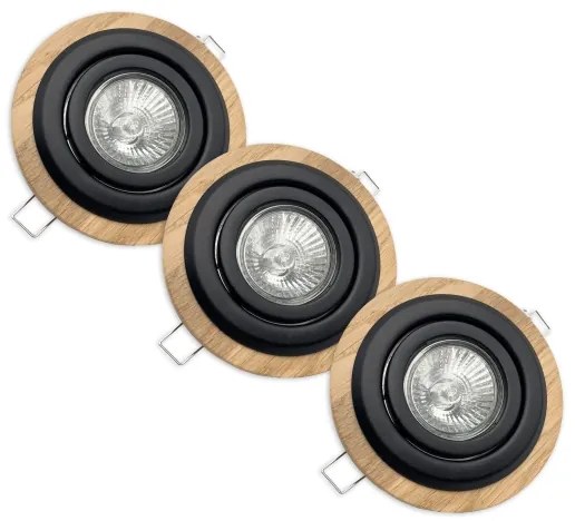 3 darabos TOBBY süllyesztett mennyezeti lámpa 1xGU10/20W/230V, Ø 11,5 cm, tölgy/fekete