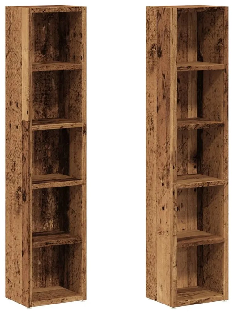 2 db antik fa színű szerelt fa CD-tartó szekrény 21x16x93,5 cm