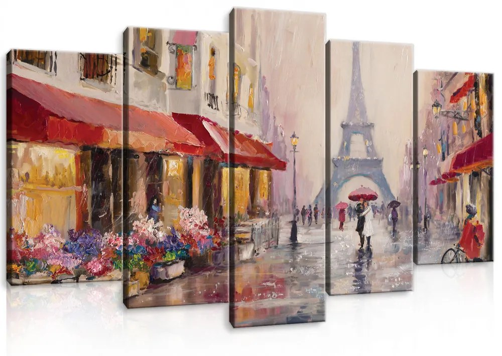 Vászonkép 5 darabos, Párizsi utca,háttérben az Eiffel toronnyal 100x60 cm méretben