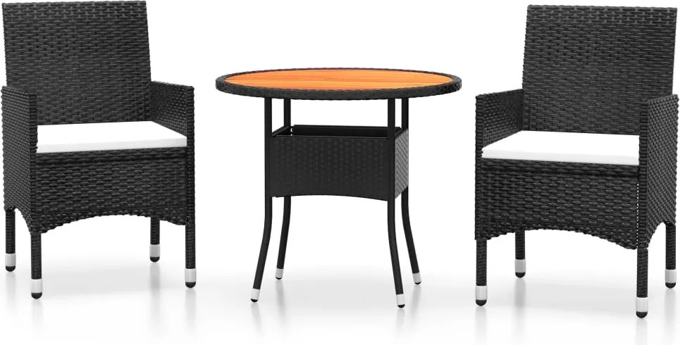 vidaXL 3 részes fekete polyrattan kerti étkezőgarnitúra