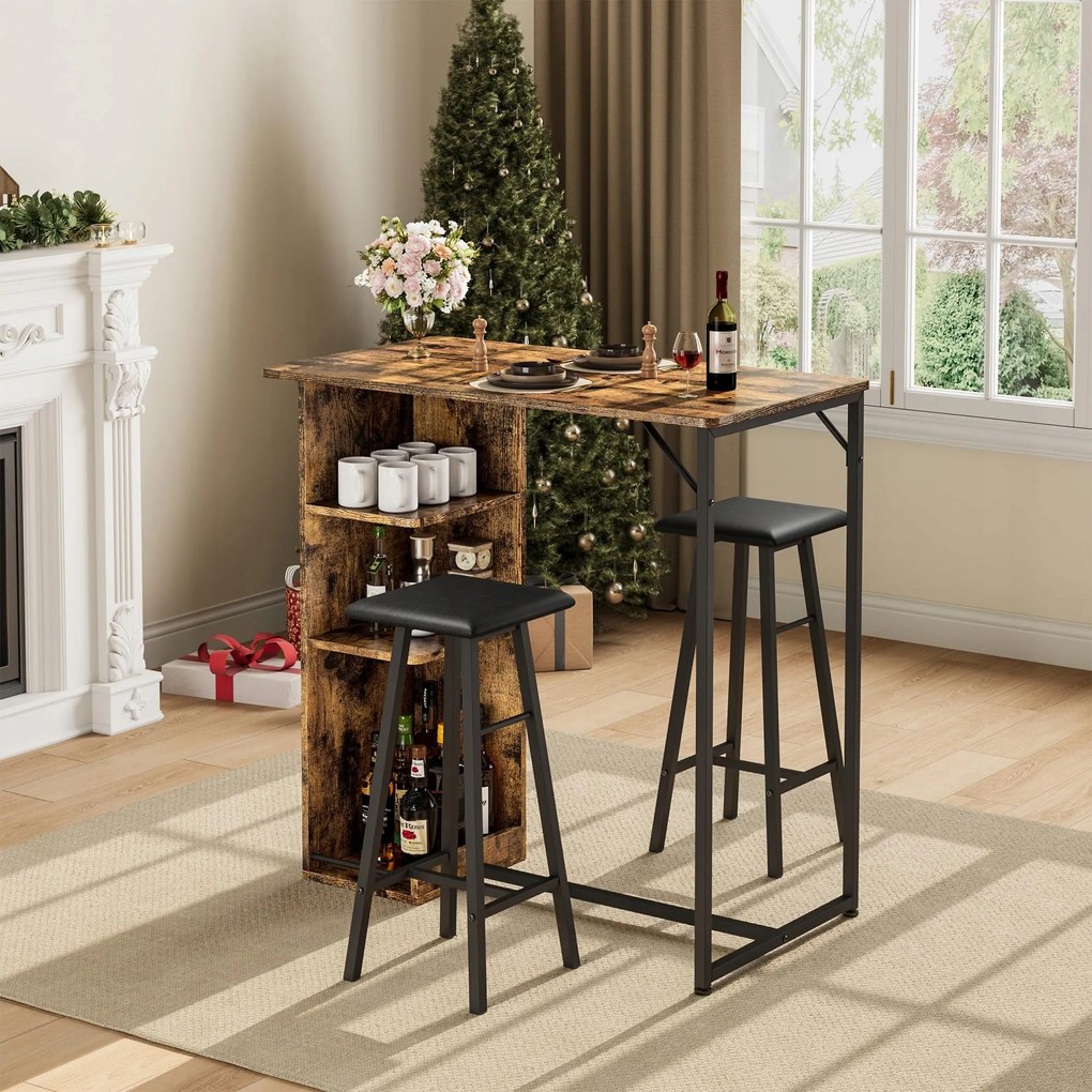 3 részes étkezőgarnitúra, konyhai bárasztal, retró szín fekete váz (párnával)