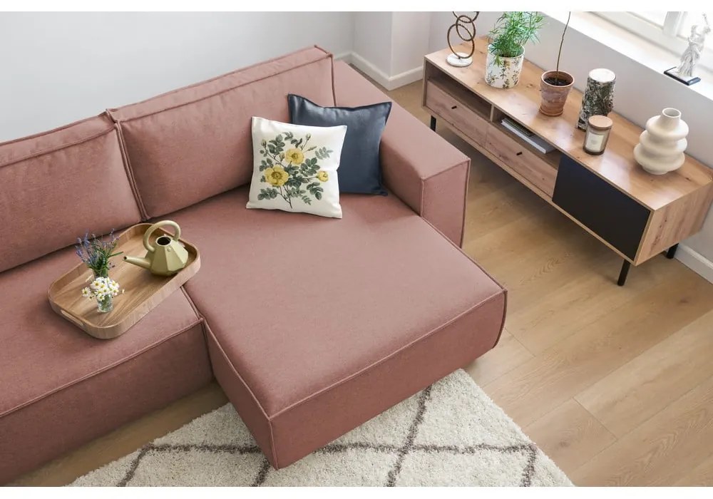 Rózsaszín kinyitható sarokkanapé (variálható) Nihad – Bobochic Paris