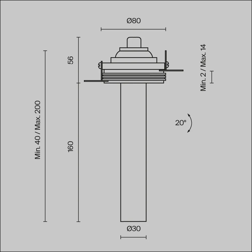 C140TRS-L200-7W3K-BBS Focus T Alumínium Süllyesztett Lámpa Fekete Színű LED 7 W 3000 Kelvin 460 Lumen IP20