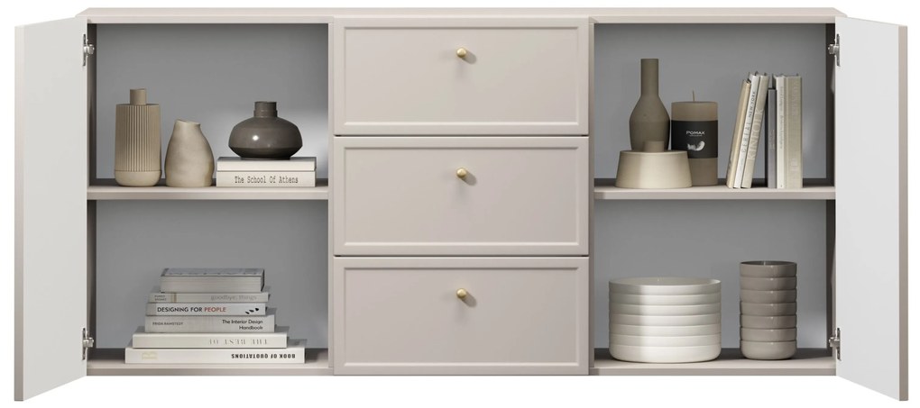 Lorini fali komód 150 cm - kasmír / arany fogantyúk