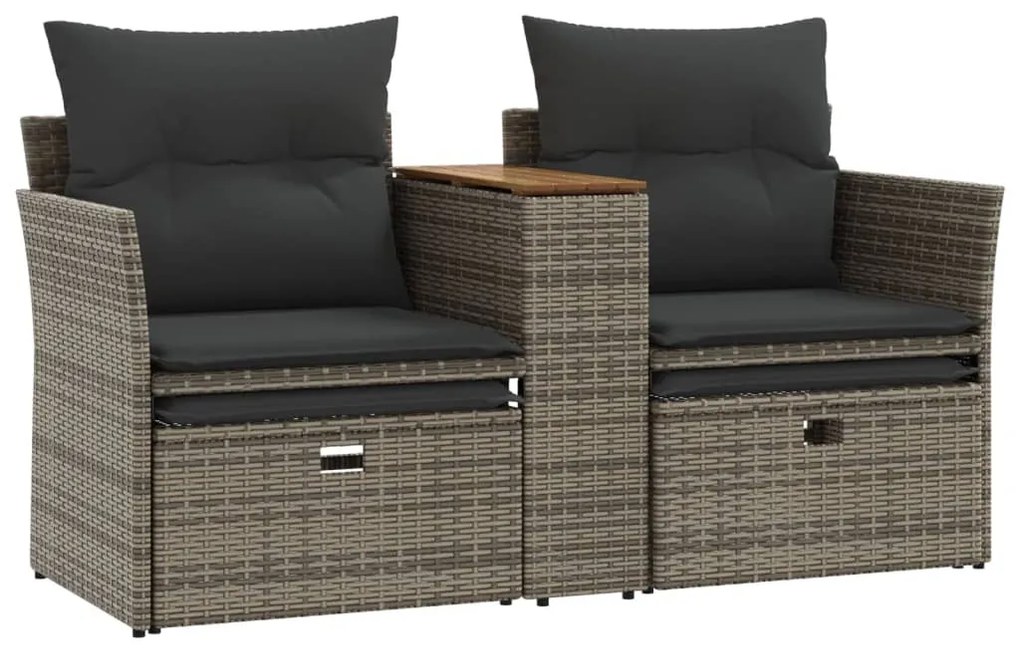 2 személyes szürke polyrattan kerti kanapé zsámolyokkal