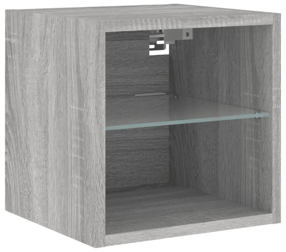 2 db szürke sonoma fali TV-szekrény LED-ekkel 30x28,5x30 cm
