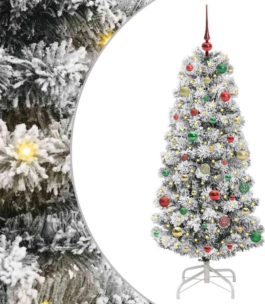 vidaXL Műanyag Hajtogatós Karácsonyfa 150 LED-del Zöld és Fehér 150 cm