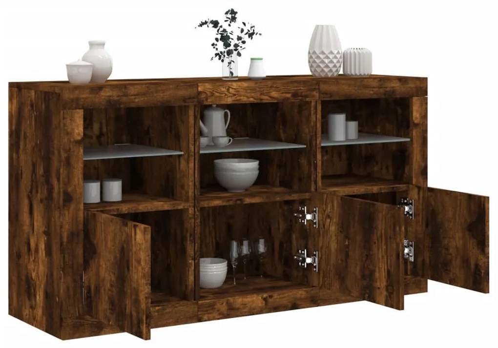 vidaXL füstös tölgy színű tálalószekrény LED-ekkel 123 x 37 x 67 cm