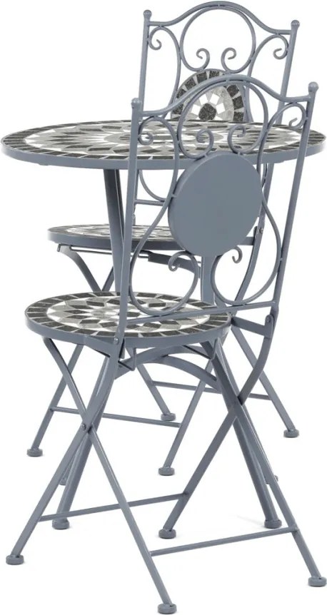 Kerti bútor szett 1+2, fém, kerámia mozaik, szürke, US1500 SET