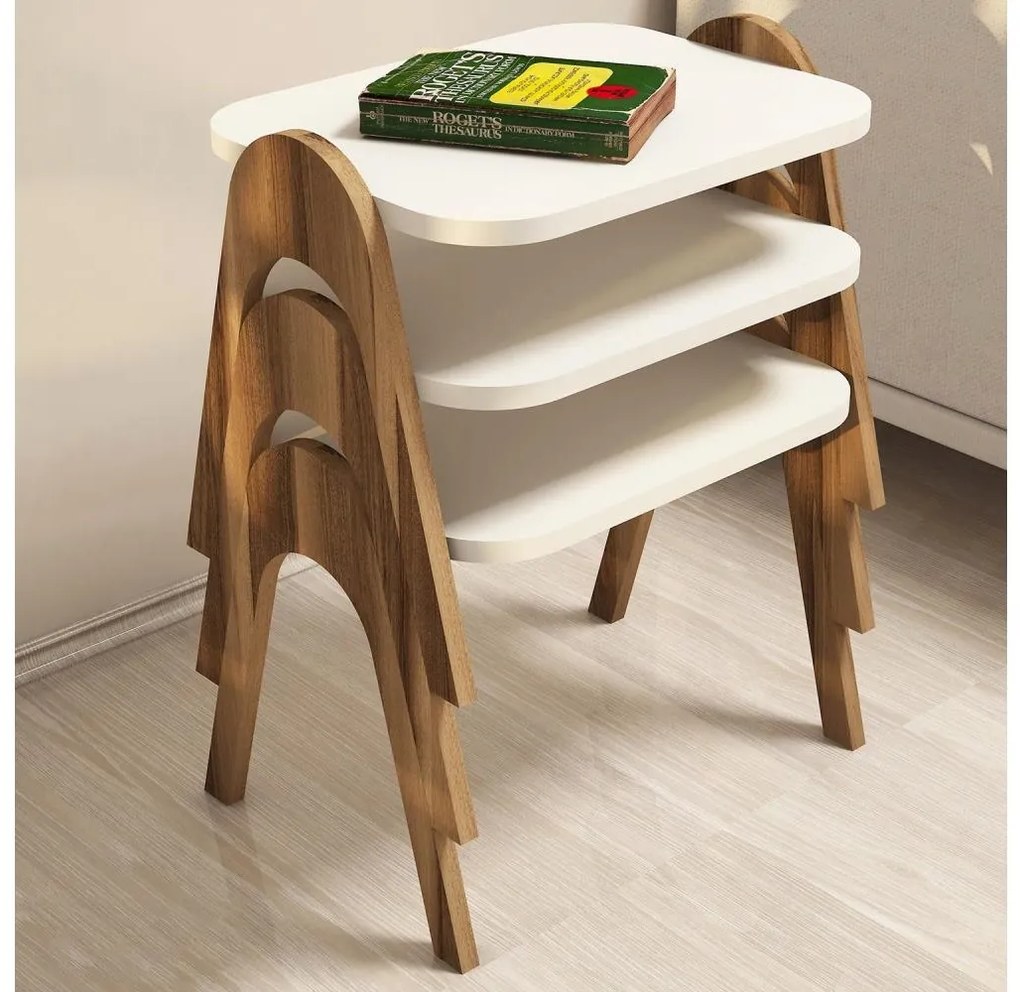 SZETT 3x PARIS dohányzóasztal krémbarna/barna színben