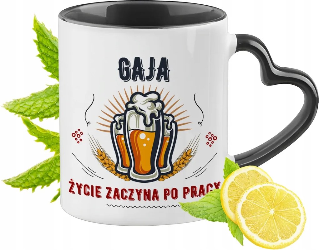 Gaia Bögre Fekete Szív Alakú Füllel Ajándék Nyomtatott