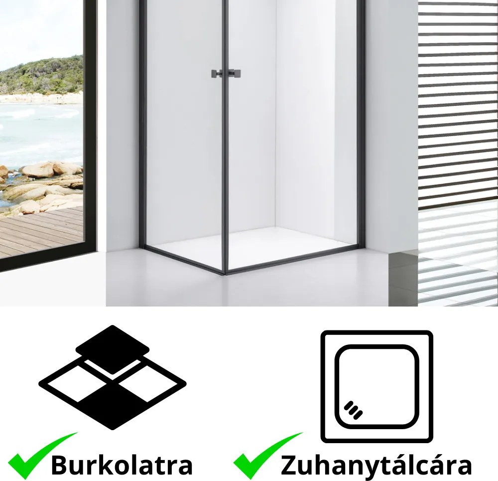 Stuxi Bari Duo Black 100x70 aszimmetrikus 2 nyíló ajtós zuhanykabin 6 mm vízlepergető biztonsági üveggel, matt fekete