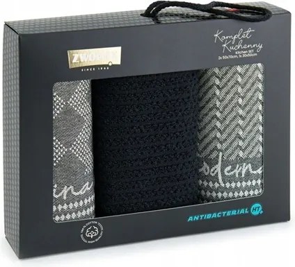 Konyhai törlőkendő szett ajándék dobozban 3 db-os Moderna fekete