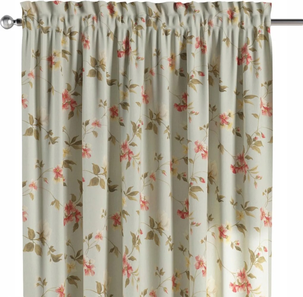 Csatornafüggöny frufruval 1 db 130x245cm virágos világoskék alapon