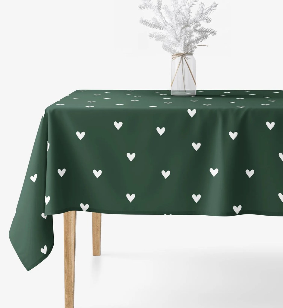 Goldea szögletes terítő 100% pamutvászon - szívecskék, sötétzöld alapon 80 x 80 cm