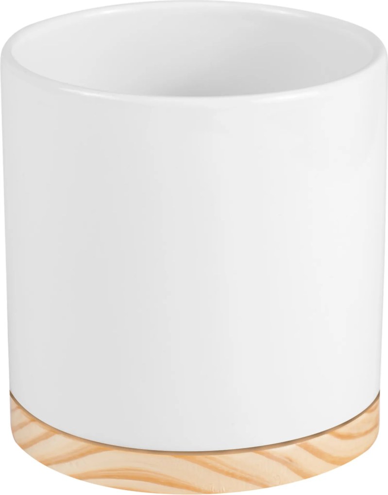 Virágtartó fedő fehér kerámia fa állvány Ø 13cm boho öko