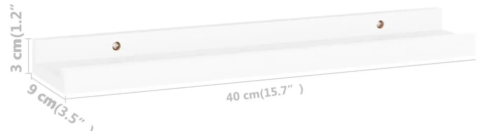 4 db fehér fali polc 40 x 9 x 3 cm