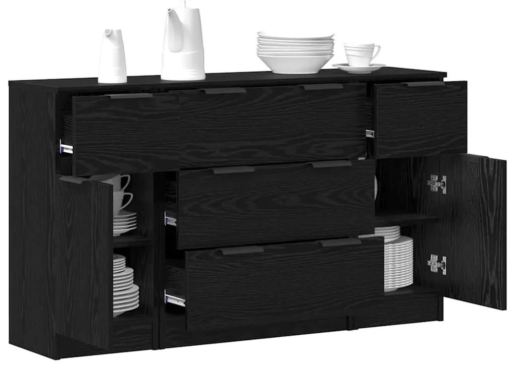 Széf fiókkal 3 pcs Musta tammi 121 x 30 x 70 cm Faanyag