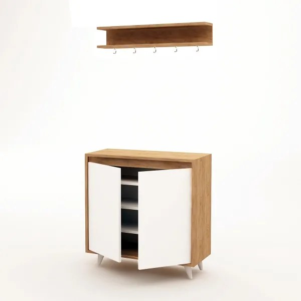 Fali fogas OBSOYO 15x80 cm + cipőtartó 100x80 cm barna/fehér