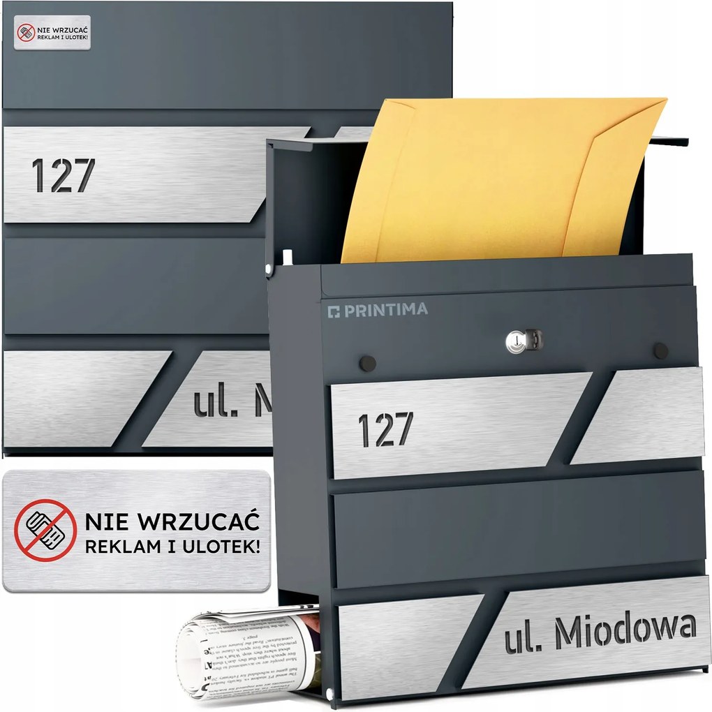 Nagy Levéltartó Doboz Házszámmal Antracit Barázdált Házszám