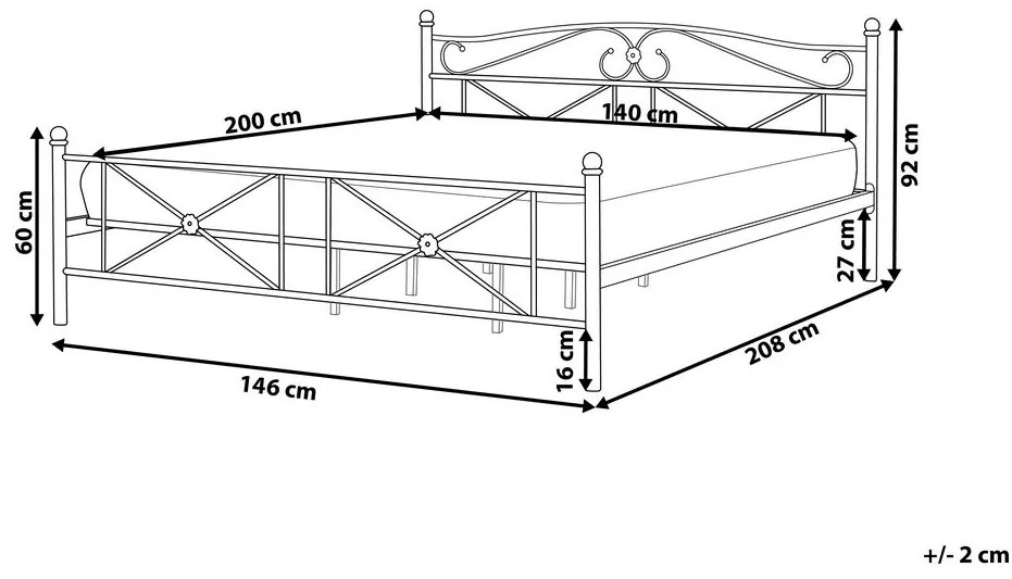 Franciaágy 140 cm RANDEZ (fém) (fehér). 1018569