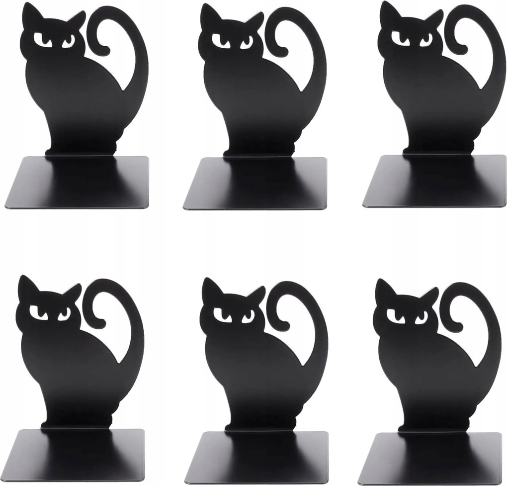 Könyvtámasz Csúszásgátló Macska Fém Fekete Könyvtámasz Állvány 6DB