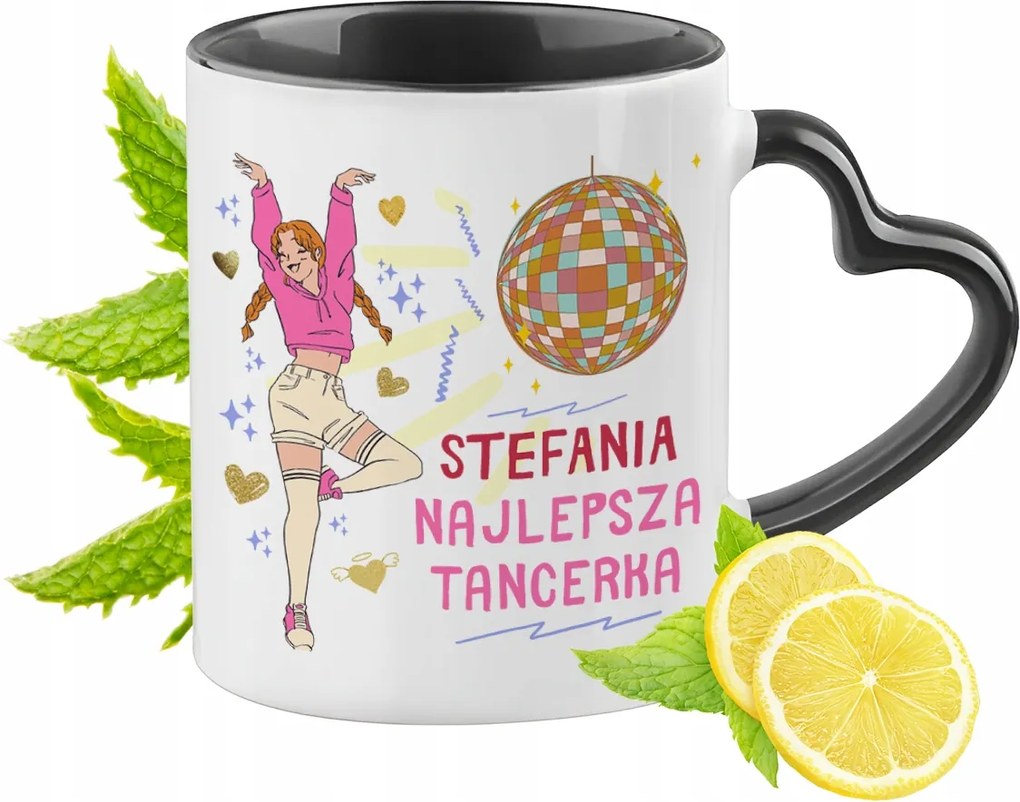 Fekete bögre szív alakú füllel Stefánia számára Tökéletes Ajándék