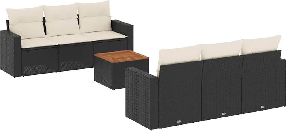 vidaXL 7 részes fekete polyrattan kerti ülőgarnitúra párnával