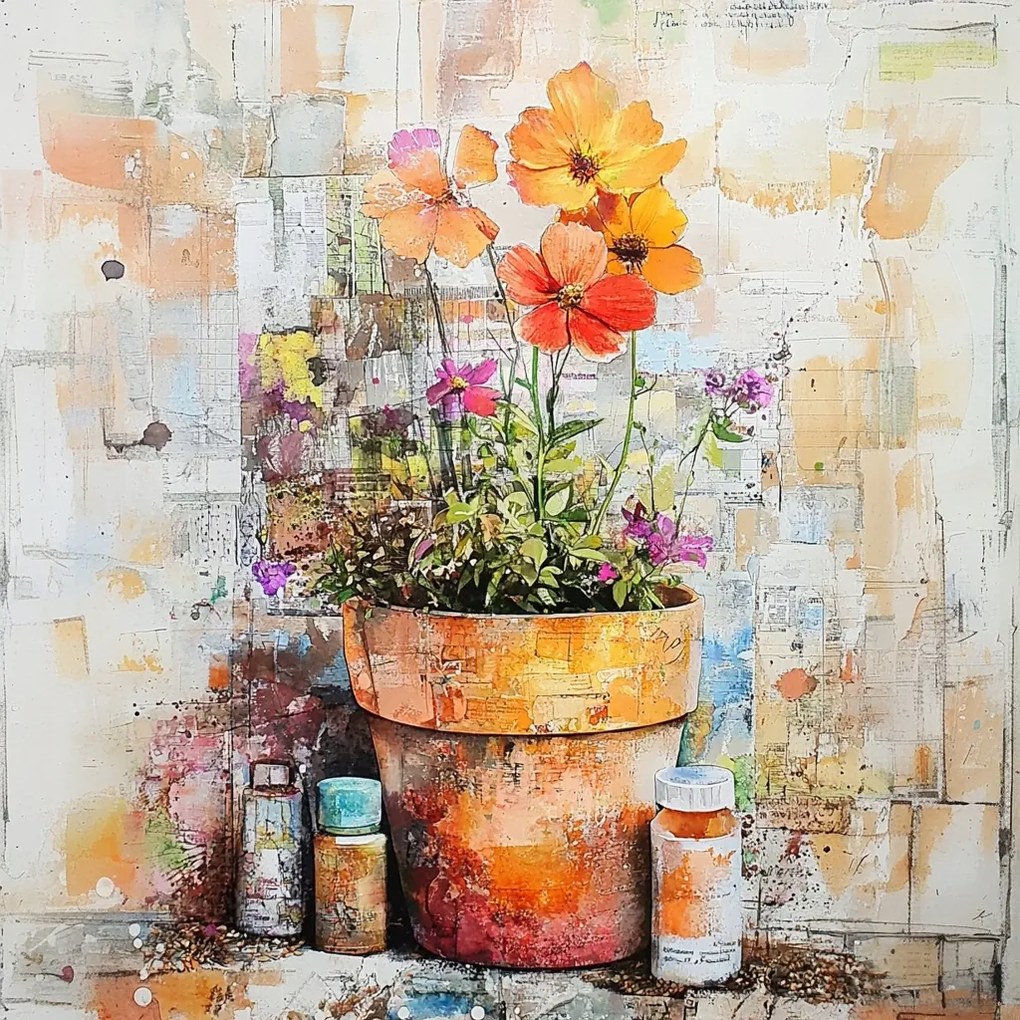 Vászonkép Canvas Dekoráció Színes Virágok Virágcserép Növények 80x80