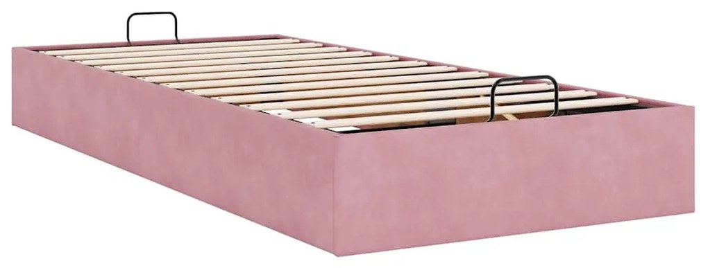 Ottomán ágykeret matrac nélkül rózsaszín 100x200 cm bársony