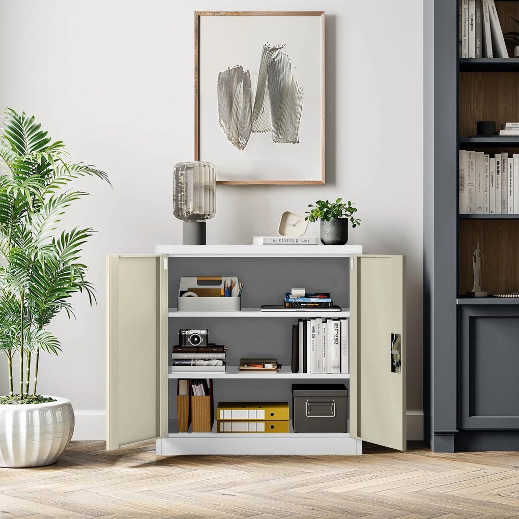 Alacsony fém irattartó szekrény BEATA, 900 x 930 x 400 mm, Eco Design: fehér/ sonoma tölgy