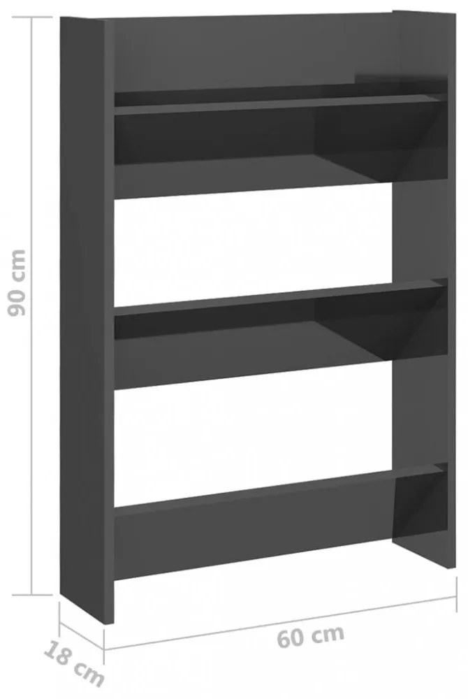 2 db magasfényű szürke szerelt fa fali cipősszekrény 60x18x90cm