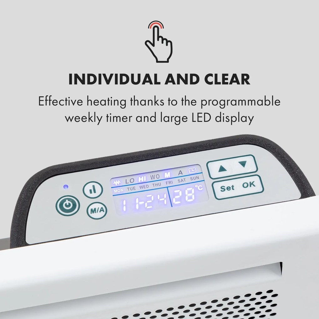 Klarstein Hot Spot Slimcurve Double Wave, konvektor, 2 az 1-ben fűtőtest, 1000 W, heti időzítő, fehér
