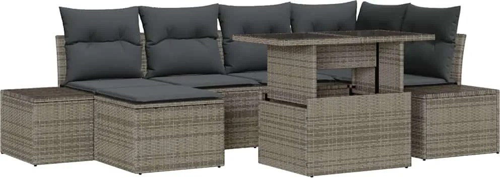 vidaXL Kerti Kanapé Szett tárolóval 7 pcs Szürke Poli rattan