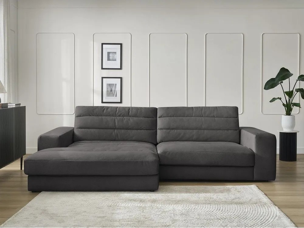 Antracitszürke bársony sarokkanapé (bal oldali-heverő résszel) Sierra – Bobochic Paris