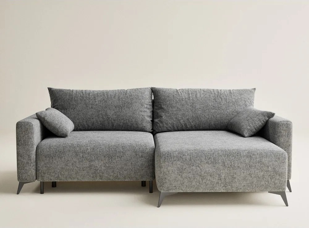 Szürke zsenília kinyitható-tárolóhelyes sarokkanapé (jobb oldali-heverő résszel) Leon – Maison de Rêve