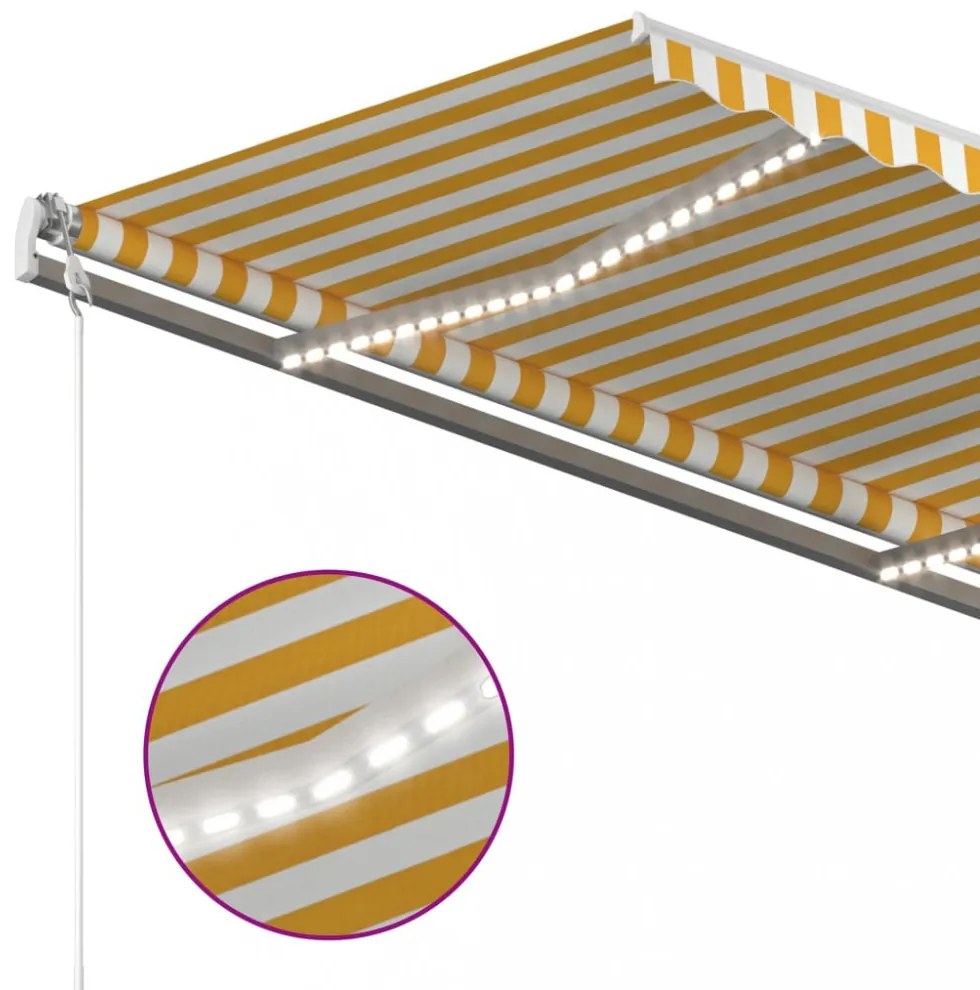 sárga és fehér kézzel kihúzható LED-es napellenző 4 x 3 m