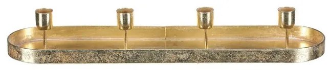Fém gyertyatartó 4 kúpos gyertyához, ovális,arany, 43 x 10 x 6 cm
