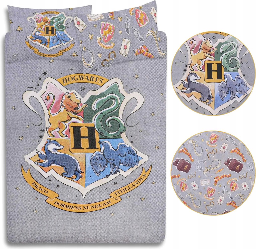 Harry Potter Roxfort szürke ágyneműhuzat garnitúra 230x220cm, kétoldalas